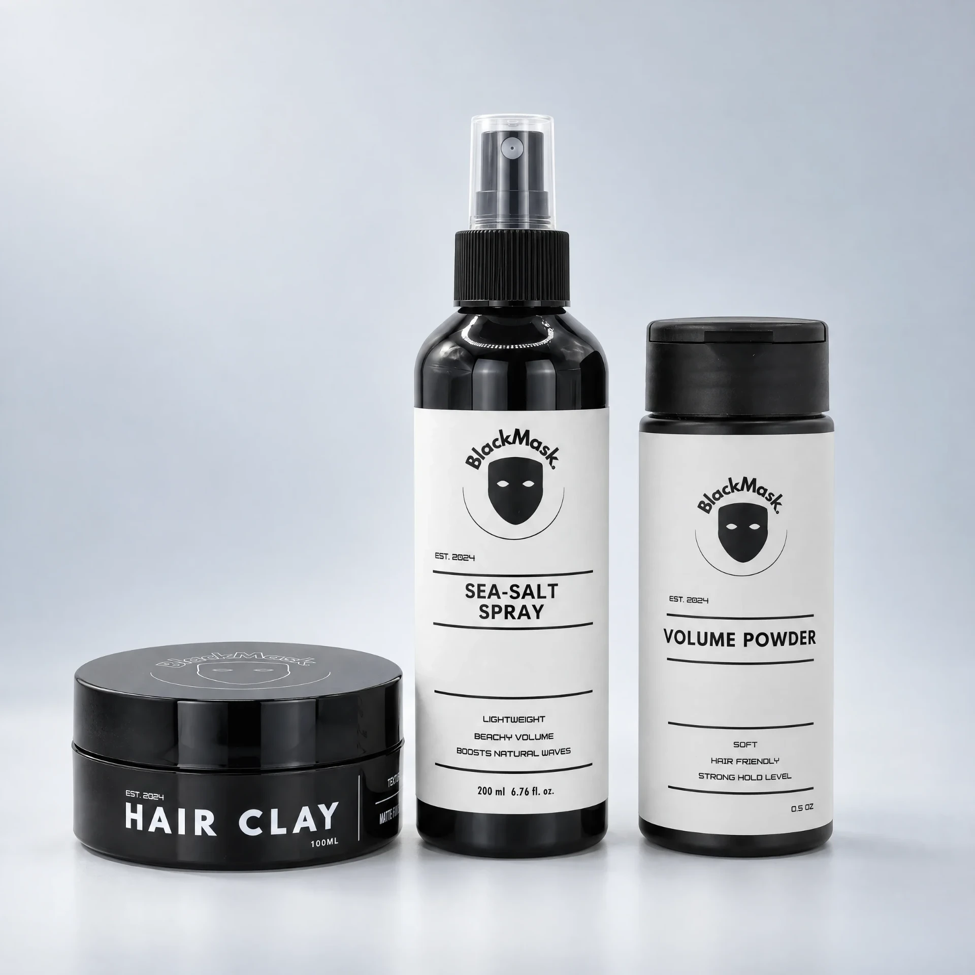 BLACKMASK Hair Clay, Sea-Salt Spray and Volume Powder together
