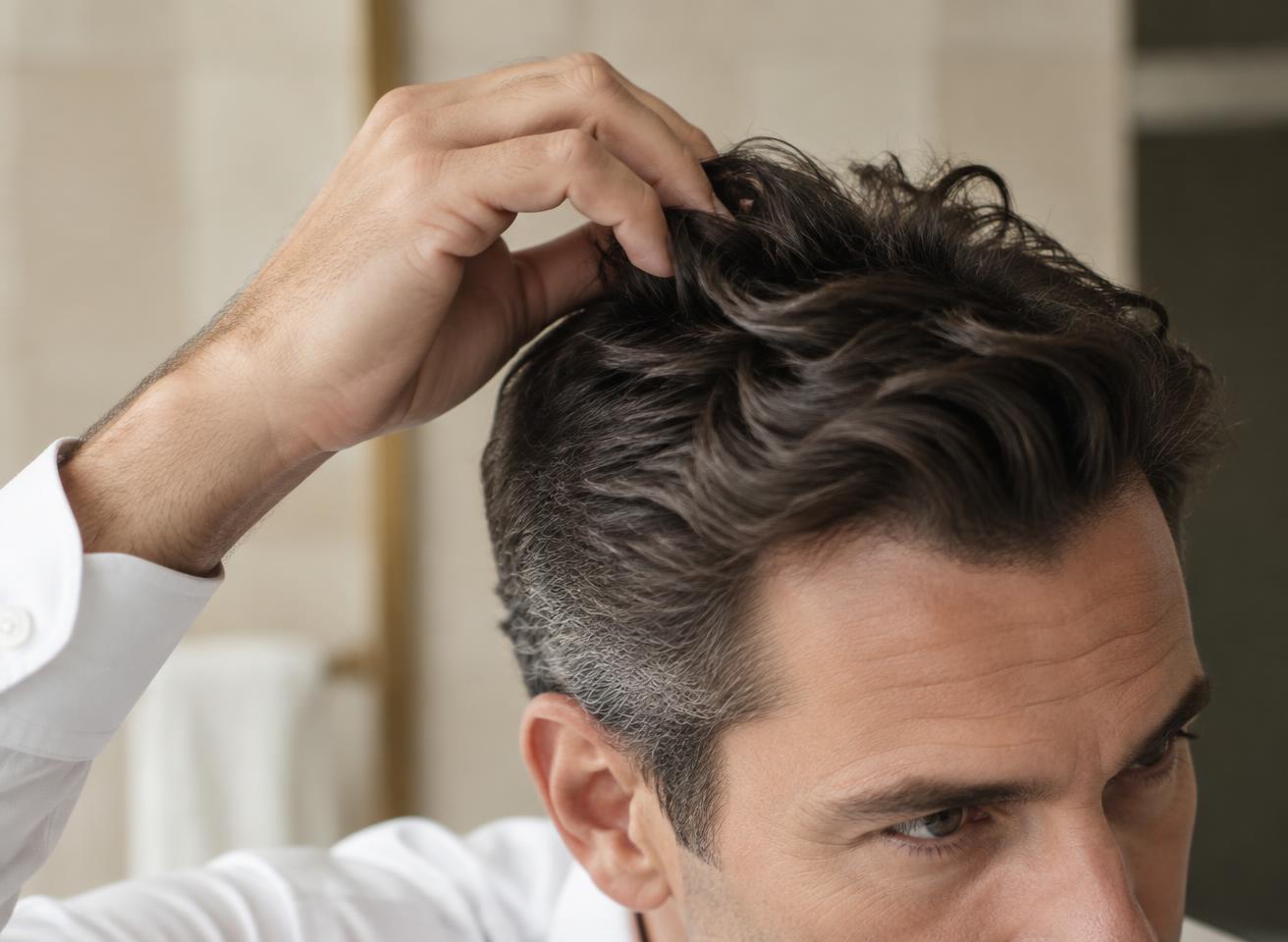 Close-up demonstration of a hand shaping naturally textured matte hair